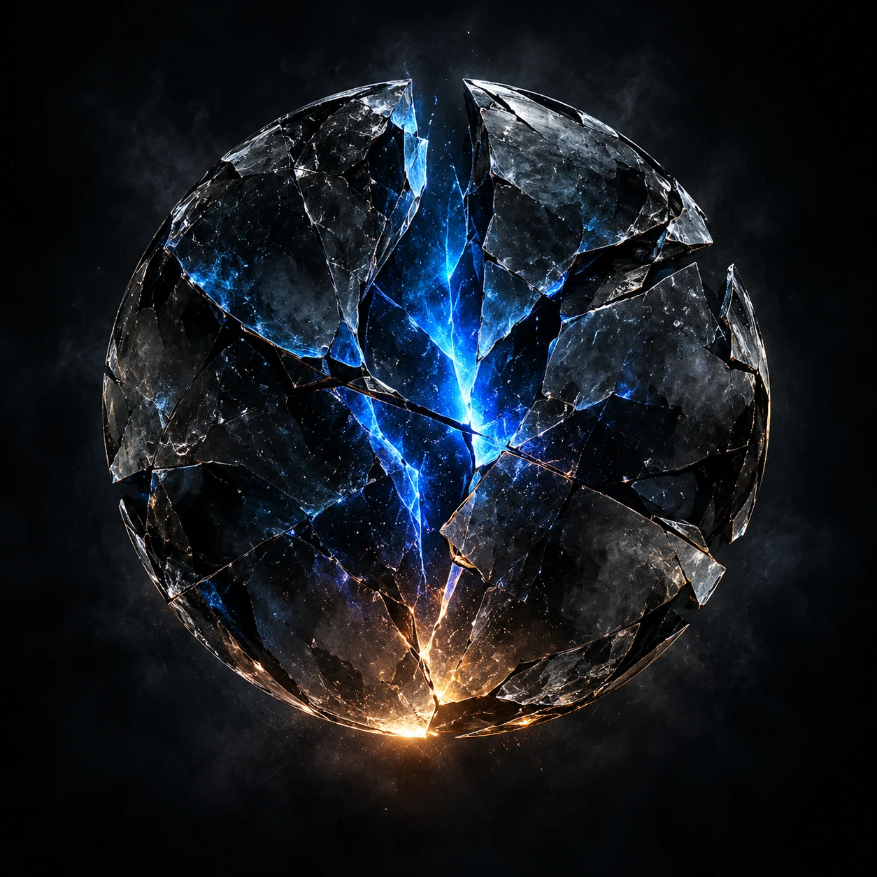 Ten Years in a Blue Light single artwork: a fractured glass sphere with blue and amber light